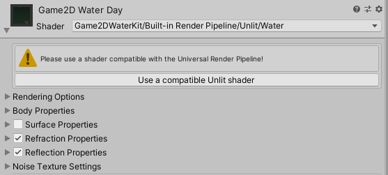 Game 2D Water kit Material Upgrade To URP - no