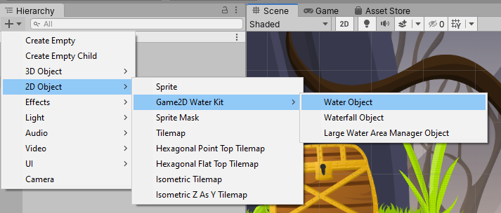 Create 2D Water Object from the Hierarchy's Create menu