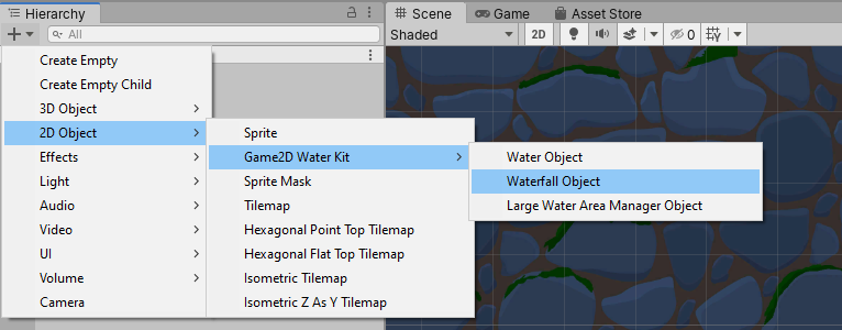 Create 2D Waterfall Object from the Hierarchy's Create menu
